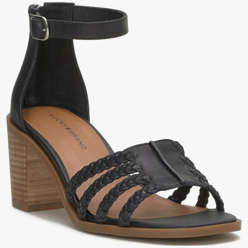 Lucky Brand Womens Black Tasmina Leather Ankle Strap Open Toe Sandals SZ 11